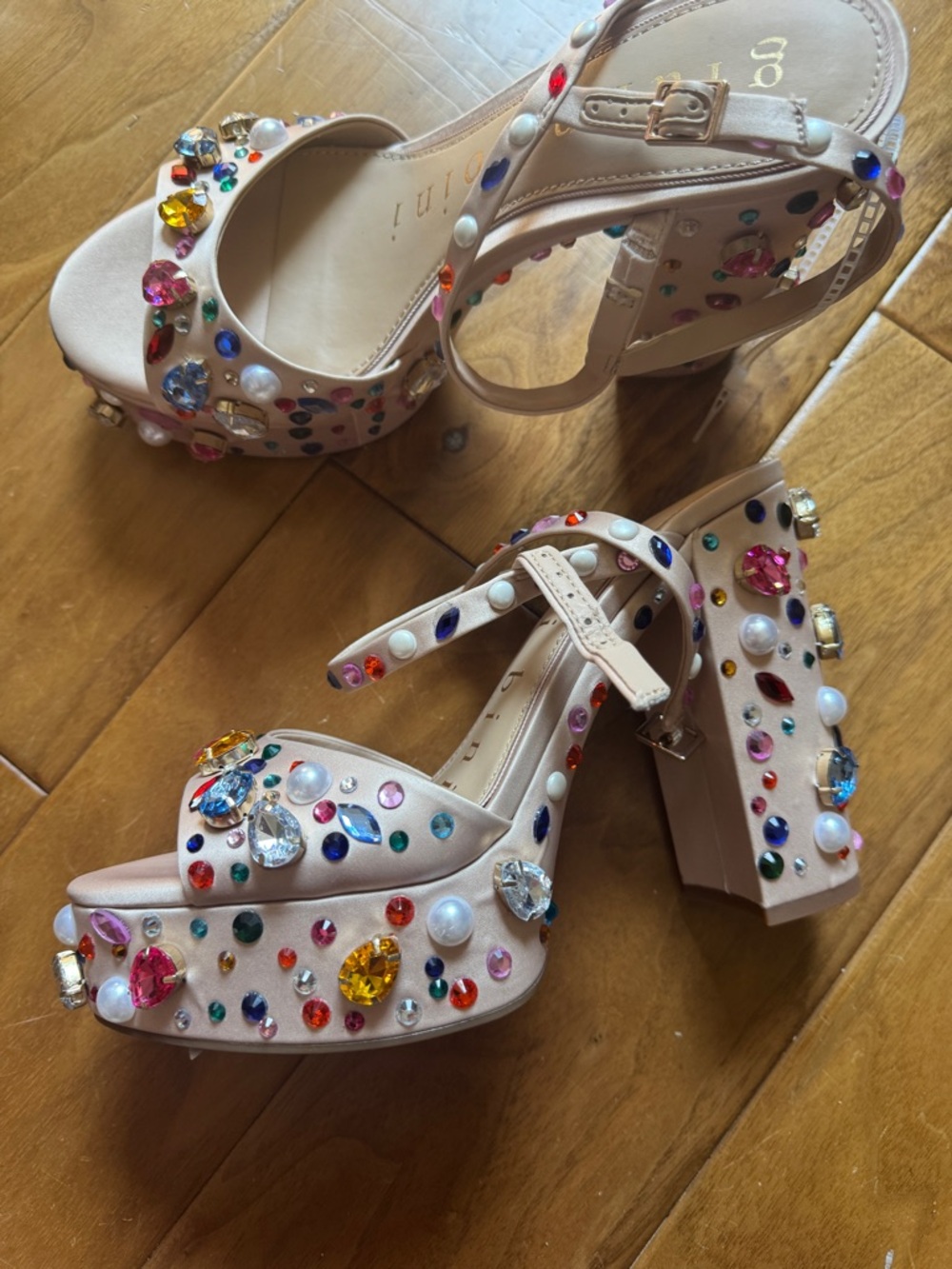 NWT Gianni Bini Calvan Jewel Ornamented Platform Dress Sandals Sz 8,5 - Picture 7 of 11